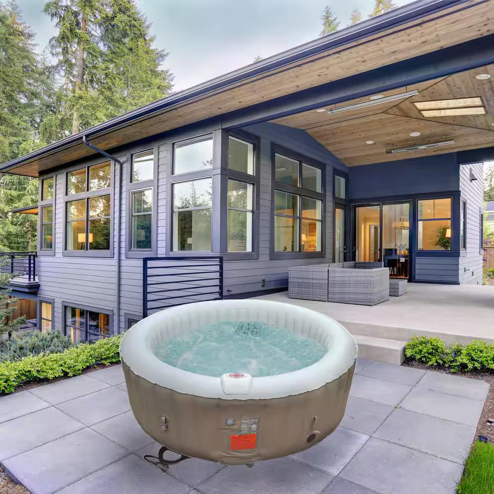 6-Person 130-Jet round Inflatable Hot Tub in Grey inside and Brown outside - 265 Gal.