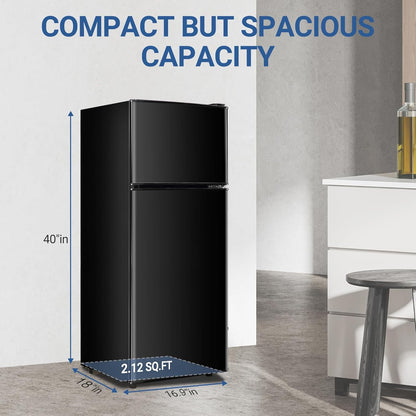 Mini Fridge with Freezer 4.0 Cu. Ft. Small Refrigerator with Freezer, 7-Level Adjustable Temperature, Compact Apartment Fridge Removable Shelves for Dorm, College, Office, Black