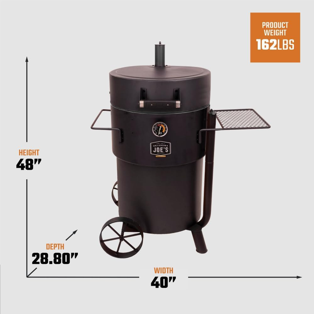 Bronco Pro 21.5 In. Heavy Duty Charcoal Drum Smoker and Grill with 366 Sq. In. Cooking Area in Black