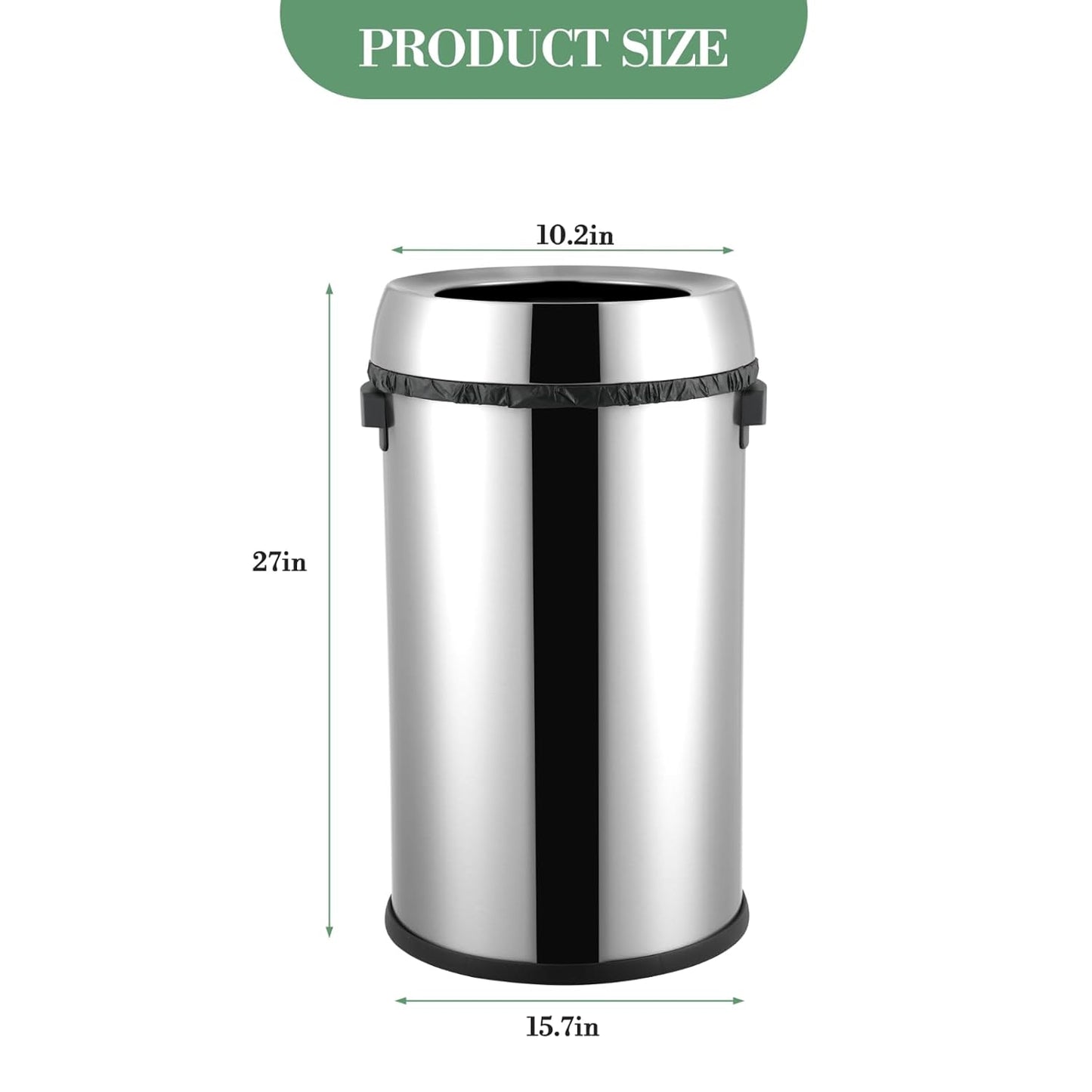 17Gal Trash Can,Stainless Steel Heavy Duty Open Top Kitchen Trash Can,Non-Slip Base, Lift-Up Lid, Wide Open Design, No-Touch Feature - Ideal for Outdoor, Kitchen, Home - Family Friendly