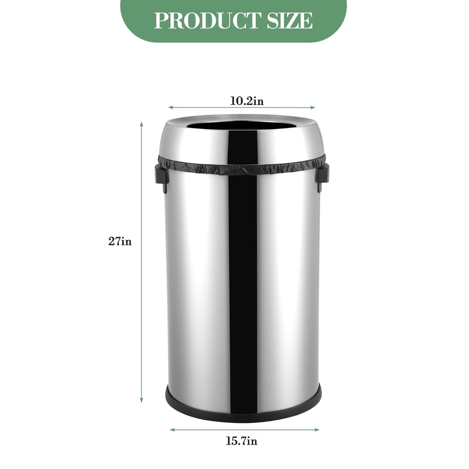 17Gal Trash Can,Stainless Steel Heavy Duty Open Top Kitchen Trash Can,Non-Slip Base, Lift-Up Lid, Wide Open Design, No-Touch Feature - Ideal for Outdoor, Kitchen, Home - Family Friendly