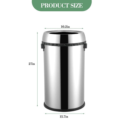 17Gal Trash Can,Stainless Steel Heavy Duty Open Top Kitchen Trash Can,Non-Slip Base, Lift-Up Lid, Wide Open Design, No-Touch Feature - Ideal for Outdoor, Kitchen, Home - Family Friendly
