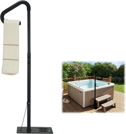 Heavy Duty Hot Tub Handrail, 38-62" Adjustable Height Spa Hand Rail for Entry & Exit, 360° Swivel Hot Tub Railing with Non-Slip Rubber Grip, Rust-Proof Carbon Steel Hot Pool Handrail