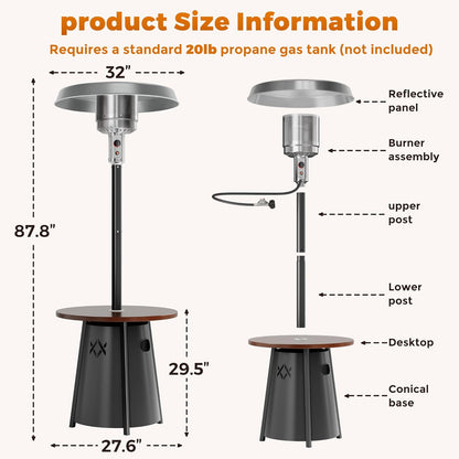 50,000 BTU Outdoor Heaters for Patio with round Table Design, Premium 304 Stainless Steel Burner, Triple Protection System Propane Patio Heater for Porch Garden, Residential & Commercial Use