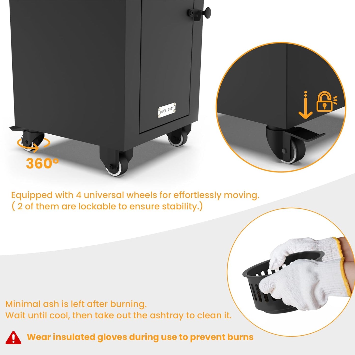Wood Pellets Patio Heater with Wheels and Ash Box, Safe and Adjustable Outdoor Heaters for Patio. Outdoor Fire Pit for Garden Bonfire Party, Backyard and Beach. Black