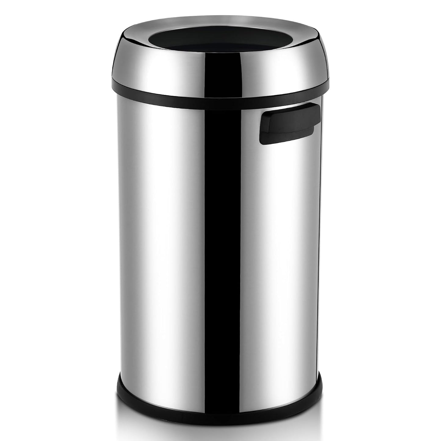 17Gal Trash Can,Stainless Steel Heavy Duty Open Top Kitchen Trash Can,Non-Slip Base, Lift-Up Lid, Wide Open Design, No-Touch Feature - Ideal for Outdoor, Kitchen, Home - Family Friendly