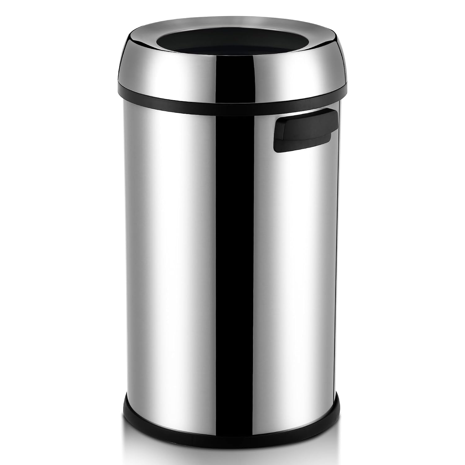 17Gal Trash Can,Stainless Steel Heavy Duty Open Top Kitchen Trash Can,Non-Slip Base, Lift-Up Lid, Wide Open Design, No-Touch Feature - Ideal for Outdoor, Kitchen, Home - Family Friendly