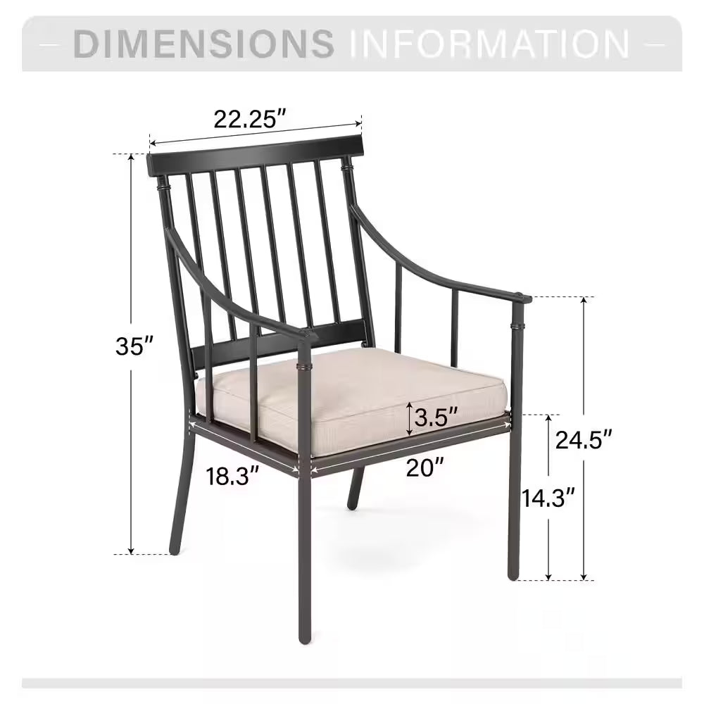 7-Piece Metal Outdoor Dining Set with Rectangle Table and Stylish Chairs with Beige Cushion