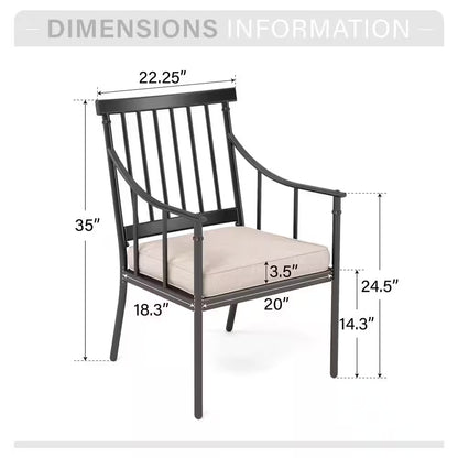 7-Piece Metal Outdoor Dining Set with Rectangle Table and Stylish Chairs with Beige Cushion