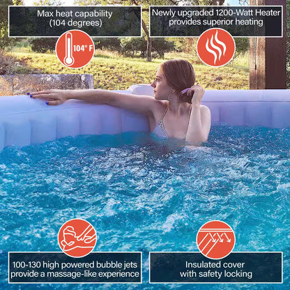 6-Person 130-Jet round Inflatable Hot Tub in Grey inside and Brown outside - 265 Gal.