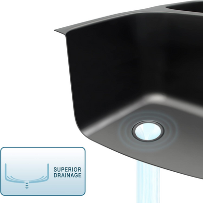 32 Inch Black Kitchen Sink, Double Bowl Kitchen Sink, Undermount Kitchen Sink Stainless Steel, Black Oval Kitchen Sink with Sleek Roun Corner for Easy Cleaning and Two Sink Strainers