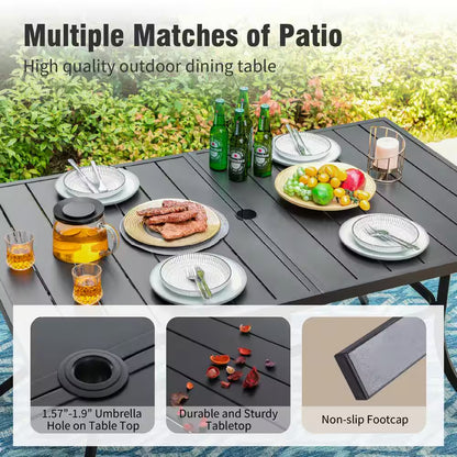 7-Piece Metal Outdoor Dining Set with Rectangle Table and Stylish Chairs with Beige Cushion