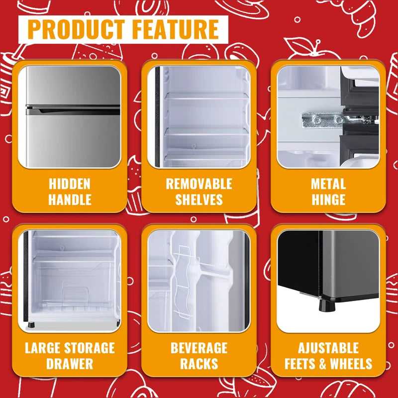 4.5 Cu.Ft Mini Fridge with Freezer Mini Fridge with Adjustable Shelves Small Refrigerator with 2-Door for Home, Kitchen, Office and Bedroom