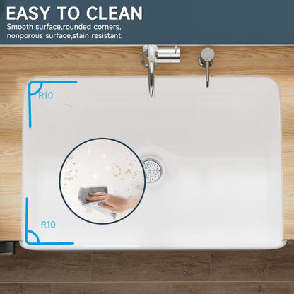 Farmhouse Sink 30 In. Single Bowl Gloss White Fireclay Kitchen Sink Apron Sink with Strainer and Bottom Grid Barn Sink