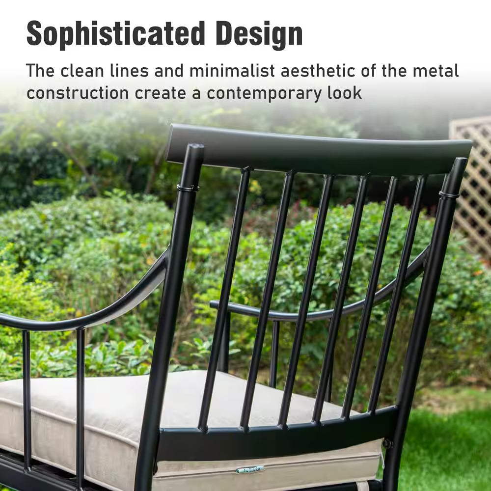 7-Piece Metal Outdoor Dining Set with Rectangle Table and Stylish Chairs with Beige Cushion