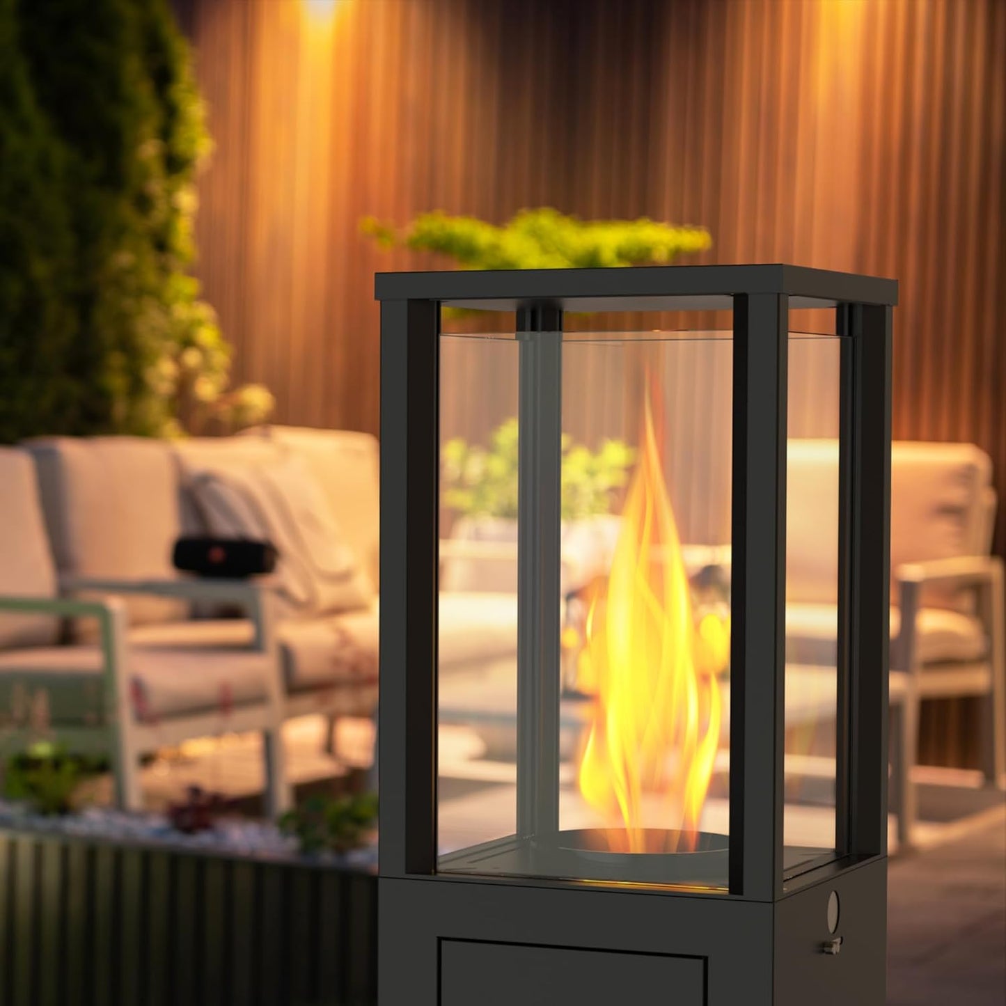 Wood Pellets Patio Heater with Wheels and Ash Box, Safe and Adjustable Outdoor Heaters for Patio. Outdoor Fire Pit for Garden Bonfire Party, Backyard and Beach. Black