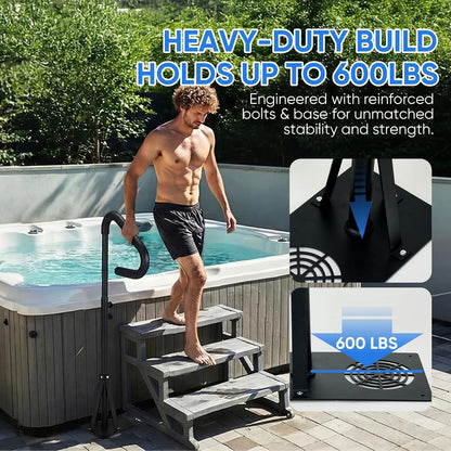 Heavy Duty Hot Tub Handrail, 38-62" Adjustable Height Spa Hand Rail for Entry & Exit, 360° Swivel Hot Tub Railing with Non-Slip Rubber Grip, Rust-Proof Carbon Steel Hot Pool Handrail