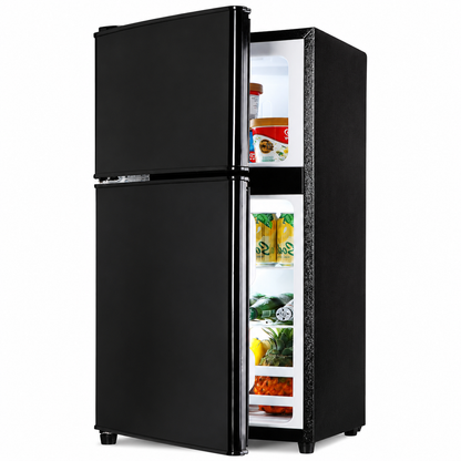 Mini Fridge with Freezer 4.0 Cu. Ft. Small Refrigerator with Freezer, 7-Level Adjustable Temperature, Compact Apartment Fridge Removable Shelves for Dorm, College, Office, Black