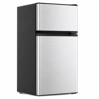 3.1 Cu.Ft Mini Fridge with Freezer, 2 Door Compact Refrigerator, Mini Fridge with Adjustable Removable Glass Shelves for Bedroom, Office, Dorm or Apartment, Stainless Steel