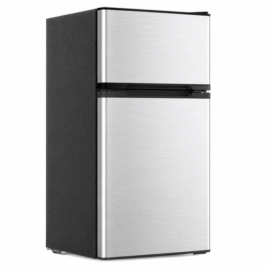 3.1 Cu.Ft Mini Fridge with Freezer, 2 Door Compact Refrigerator, Mini Fridge with Adjustable Removable Glass Shelves for Bedroom, Office, Dorm or Apartment, Stainless Steel