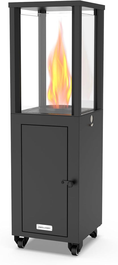 Wood Pellets Patio Heater with Wheels and Ash Box, Safe and Adjustable Outdoor Heaters for Patio. Outdoor Fire Pit for Garden Bonfire Party, Backyard and Beach. Black