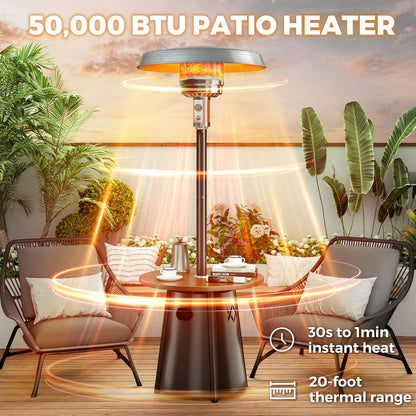 50,000 BTU Outdoor Heaters for Patio with round Table Design, Premium 304 Stainless Steel Burner, Triple Protection System Propane Patio Heater for Porch Garden, Residential & Commercial Use