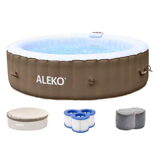 6-Person 130-Jet round Inflatable Hot Tub in Grey inside and Brown outside - 265 Gal.