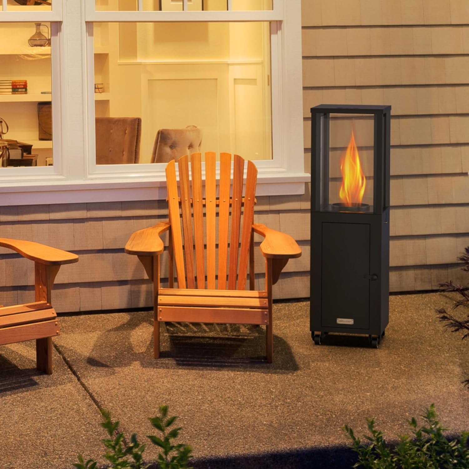 Wood Pellets Patio Heater with Wheels and Ash Box, Safe and Adjustable Outdoor Heaters for Patio. Outdoor Fire Pit for Garden Bonfire Party, Backyard and Beach. Black