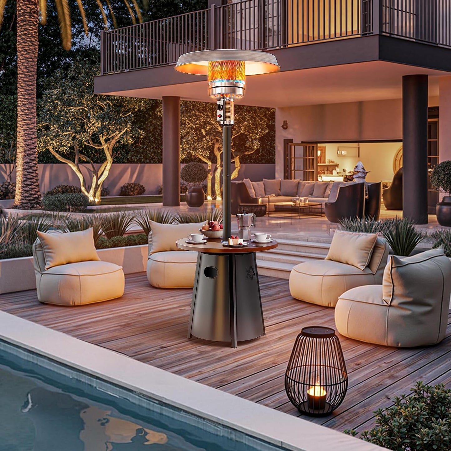 50,000 BTU Outdoor Heaters for Patio with round Table Design, Premium 304 Stainless Steel Burner, Triple Protection System Propane Patio Heater for Porch Garden, Residential & Commercial Use
