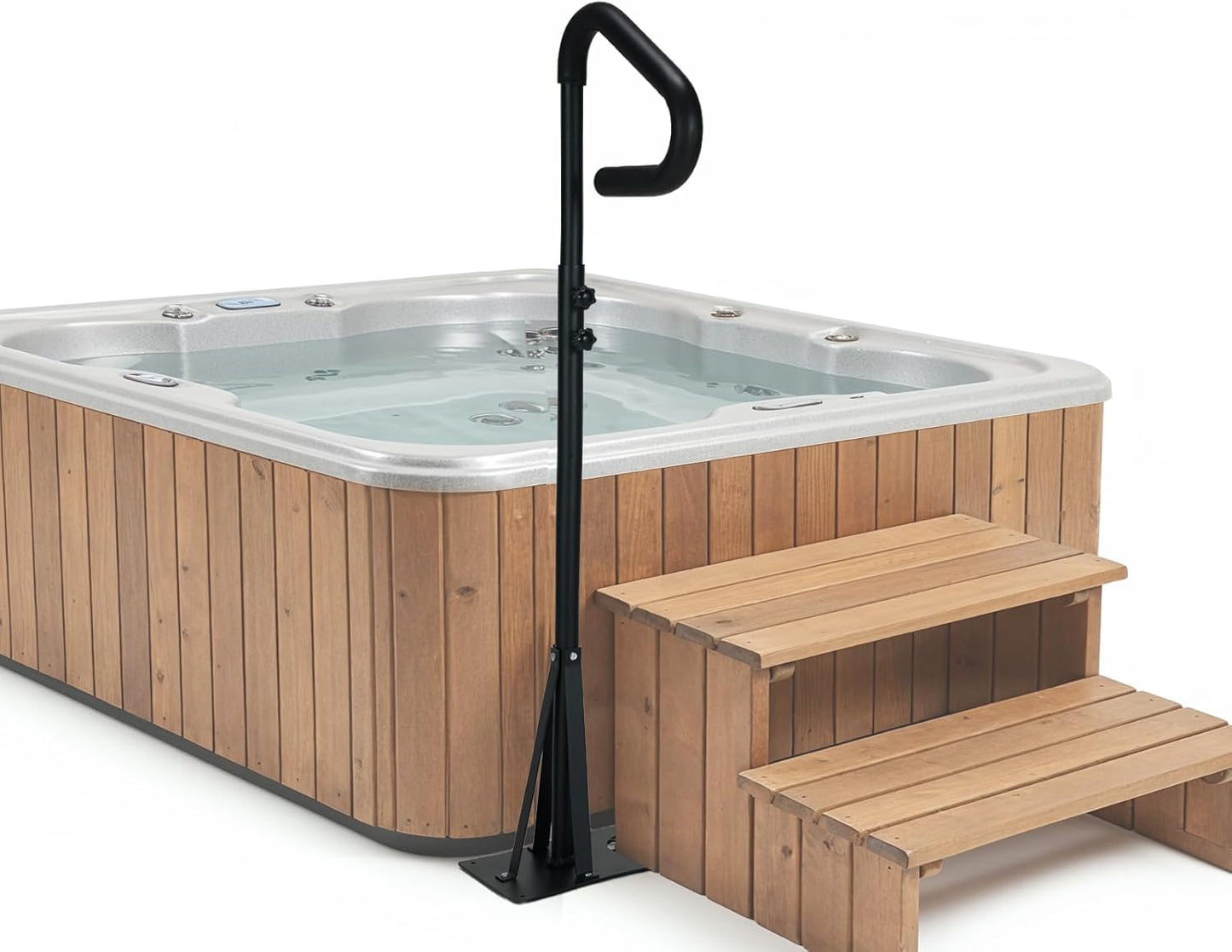 Heavy Duty Hot Tub Handrail, 38-62" Adjustable Height Spa Hand Rail for Entry & Exit, 360° Swivel Hot Tub Railing with Non-Slip Rubber Grip, Rust-Proof Carbon Steel Hot Pool Handrail