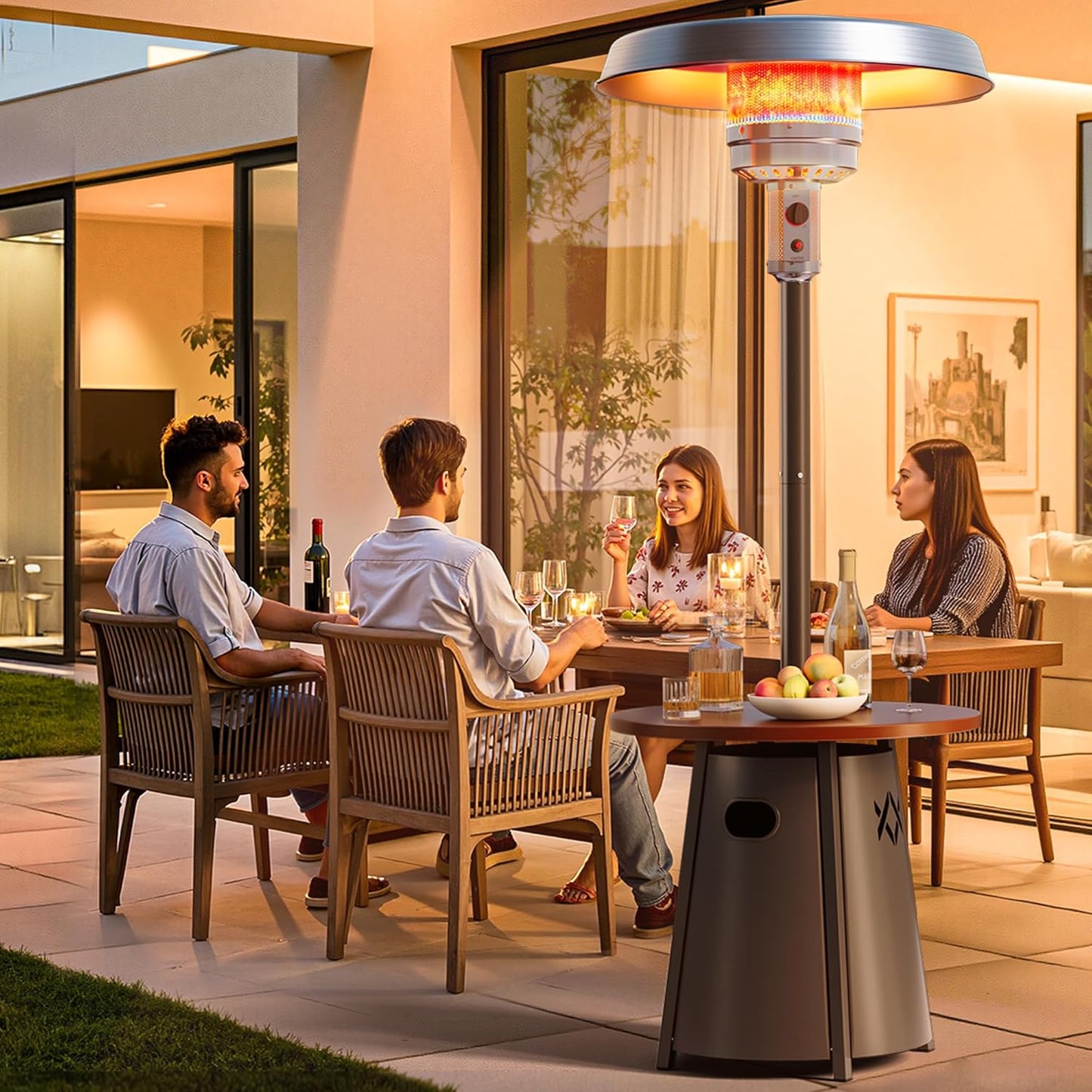 50,000 BTU Outdoor Heaters for Patio with round Table Design, Premium 304 Stainless Steel Burner, Triple Protection System Propane Patio Heater for Porch Garden, Residential & Commercial Use
