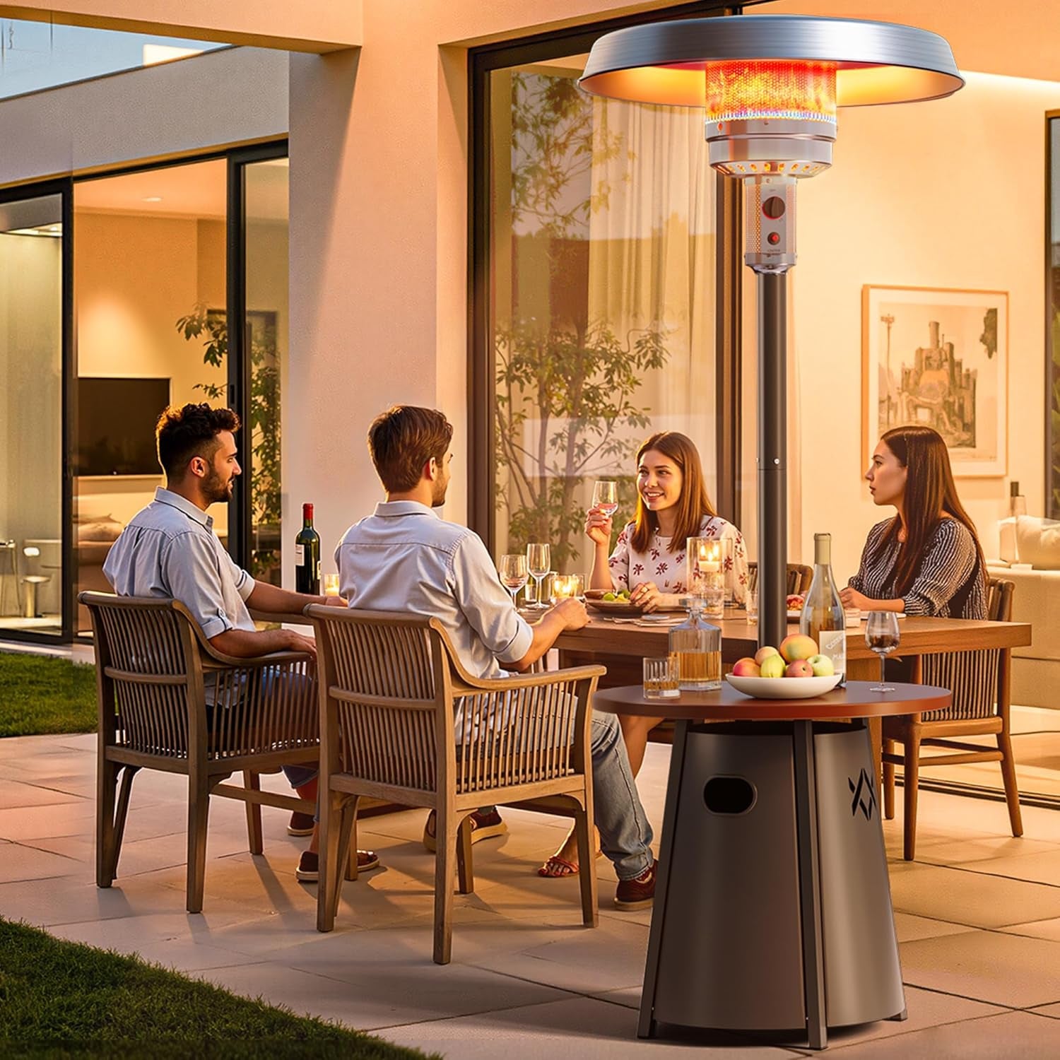50,000 BTU Outdoor Heaters for Patio with round Table Design, Premium 304 Stainless Steel Burner, Triple Protection System Propane Patio Heater for Porch Garden, Residential & Commercial Use