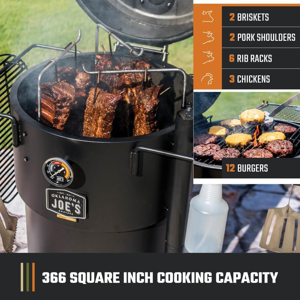 Bronco Pro 21.5 In. Heavy Duty Charcoal Drum Smoker and Grill with 366 Sq. In. Cooking Area in Black