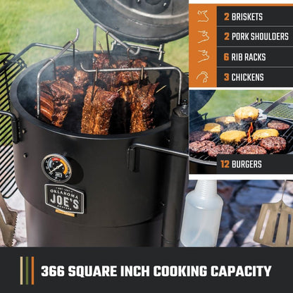 Bronco Pro 21.5 In. Heavy Duty Charcoal Drum Smoker and Grill with 366 Sq. In. Cooking Area in Black