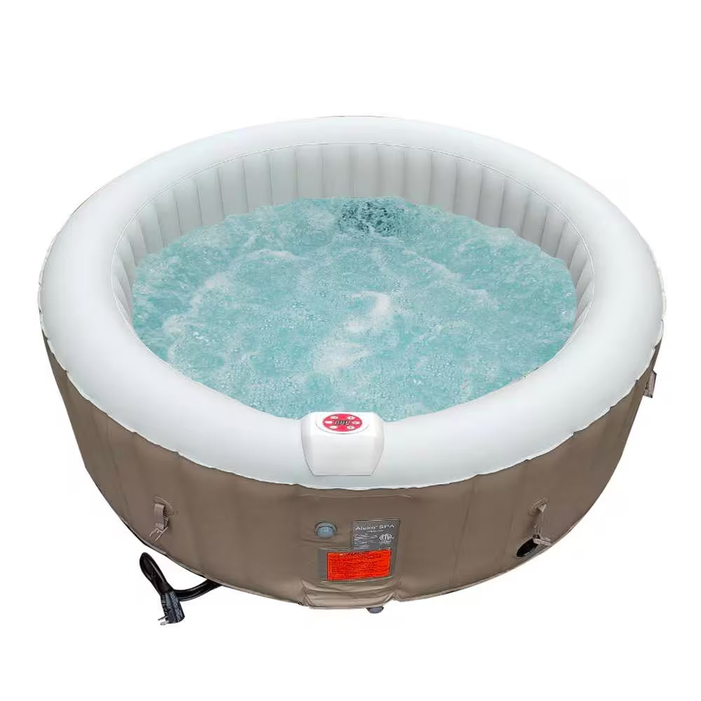 6-Person 130-Jet round Inflatable Hot Tub in Grey inside and Brown outside - 265 Gal.