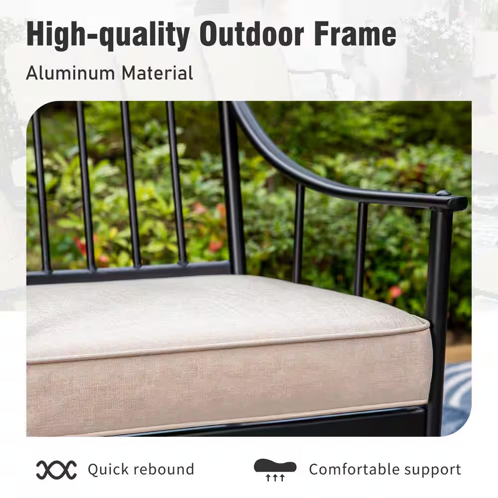 7-Piece Metal Outdoor Dining Set with Rectangle Table and Stylish Chairs with Beige Cushion