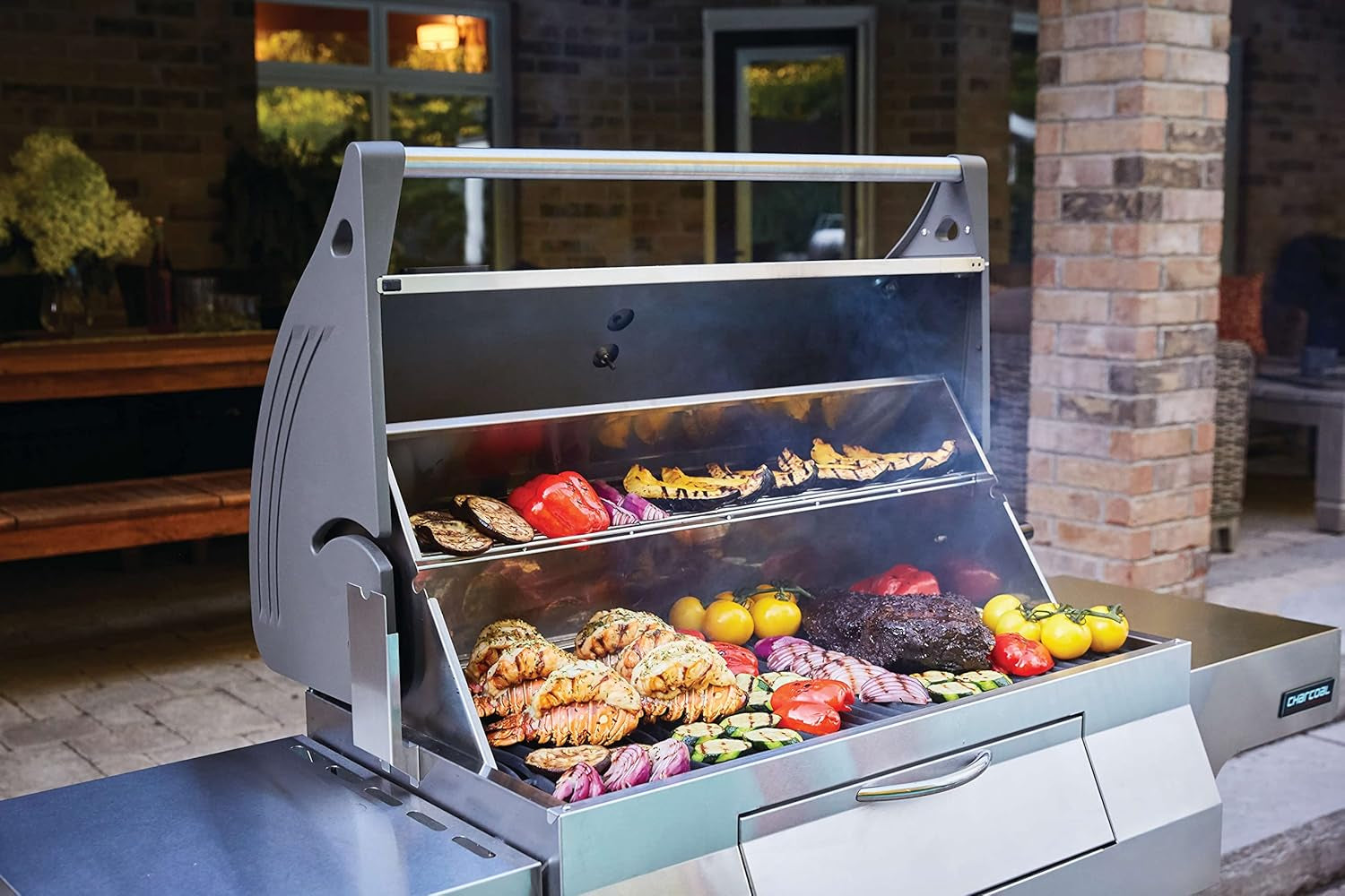 Stainless Steel PRO 605 Charcoal Professional BBQ Grill - PRO605CSS - Professional Style Charcoal Barbecue Grill, Full Size Cart Model Charcoal BBQ, Smoker Charcoal BBQ