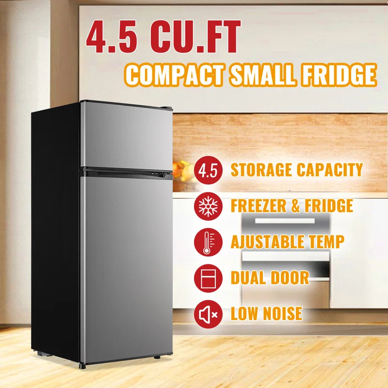 4.5 Cu.Ft Mini Fridge with Freezer Mini Fridge with Adjustable Shelves Small Refrigerator with 2-Door for Home, Kitchen, Office and Bedroom